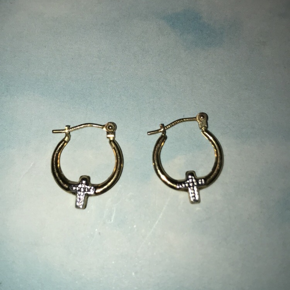 Small cross gold hoop earrings